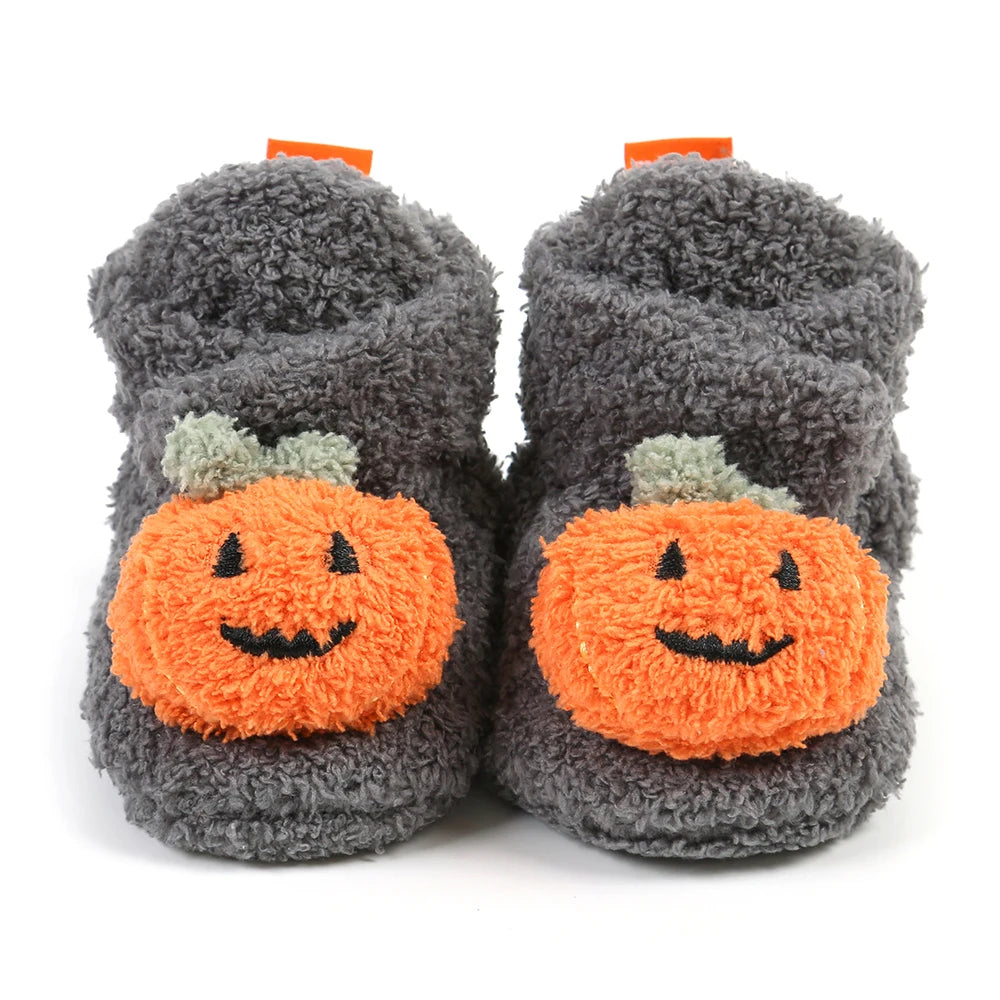 Baby Halloween Pumpkin Booties Infant Newborn Sock Shoes Winter Crib Shoes First Walkers Prewalkers