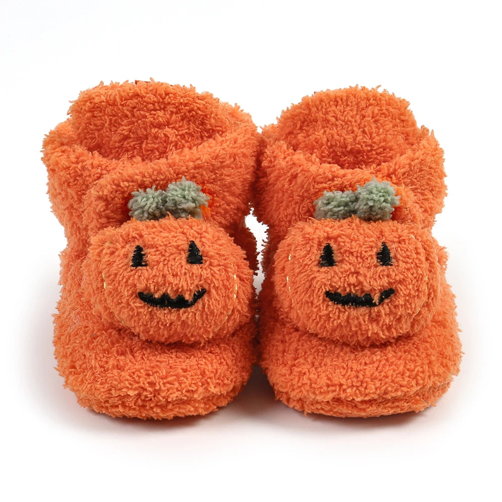 Baby Halloween Pumpkin Booties Infant Newborn Sock Shoes Winter Crib Shoes First Walkers Prewalkers