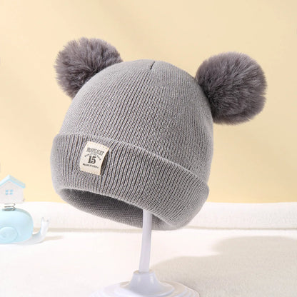 Autumn Winter Baby Warm Knitted Hats with Pom Kids Knit Beanie Hat Solid Color Children Hat for Boys Girls Accessories