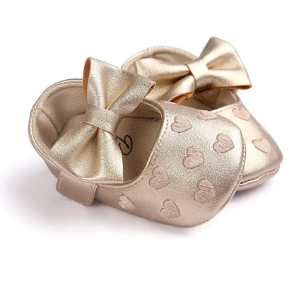 Baby Shoes Classic Dress Cute Bow-Knot Heart Anti-Slip Soft Sole First Walkers Infant Baby Girls Toddler Shoes 0-18M