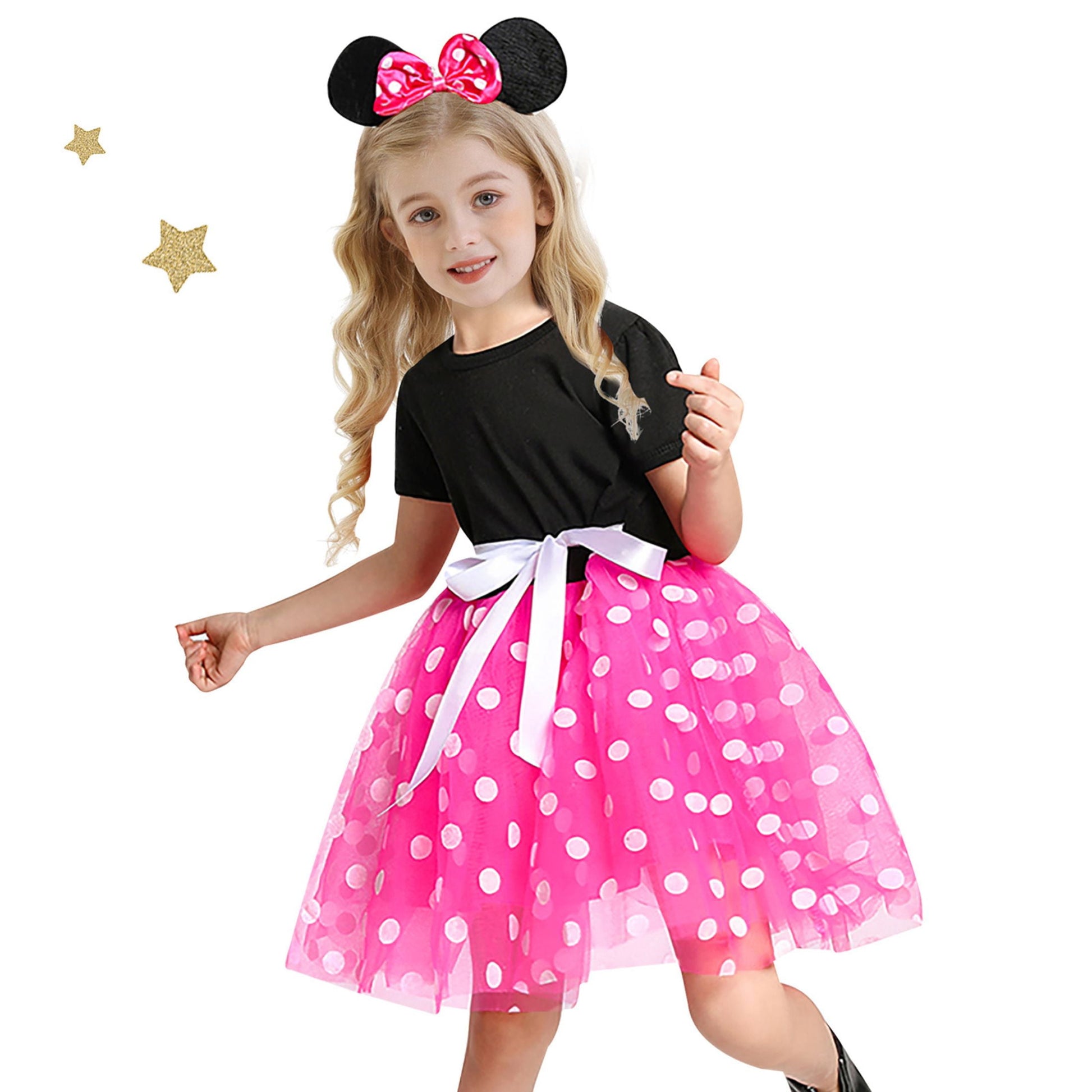 Minnie Mouse Costume Girls Dress up Princess Toddler Cute Polka Dots Fancy Minnie Mouse Dresses up Bowknot Tutu Tulle Cosplay Birthday Party Baby Girl Costume with Headband 90 CM