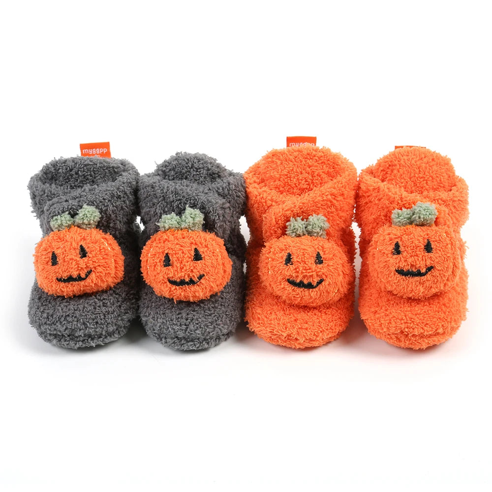 Baby Halloween Pumpkin Booties Infant Newborn Sock Shoes Winter Crib Shoes First Walkers Prewalkers