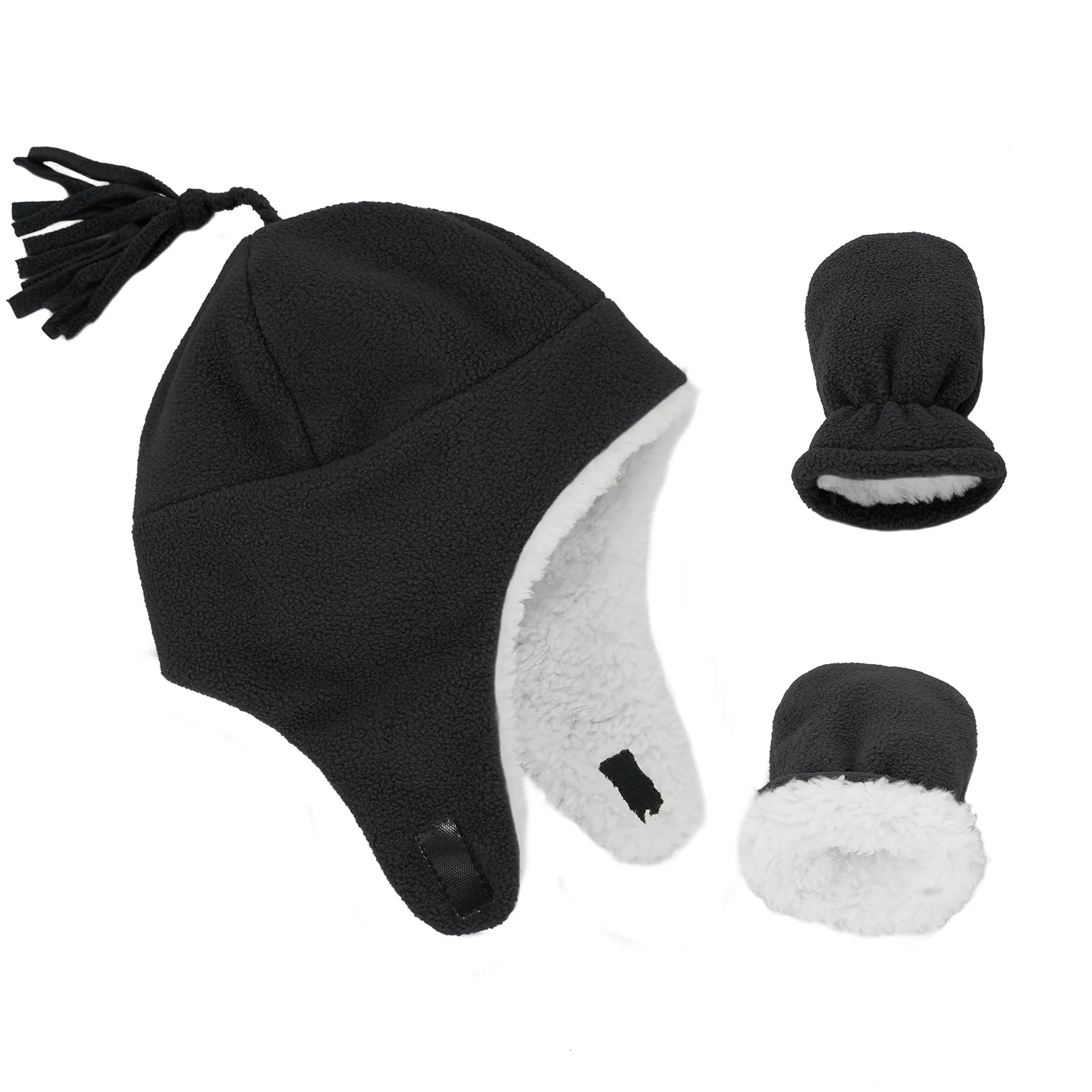 Baby Boy Winter Hat and Mitten Set Baby Girl Hats Toddler Winter Hat Sherpa Lined Fleece Earflap Beanie for Girls Boys Black M