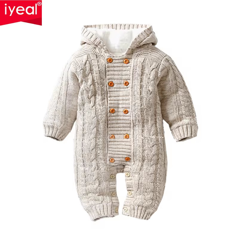 Thick Warm Infant Baby Rompers Winter Clothes Newborn Baby Boy Girl Knitted Sweater Jumpsuit Hooded Kid Toddler Outerwear