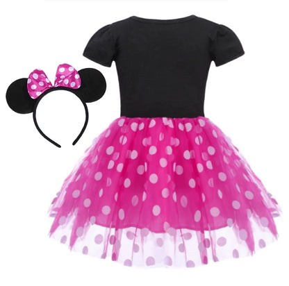 Minnie Mouse Costume Girls Dress up Princess Toddler Cute Polka Dots Fancy Minnie Mouse Dresses up Bowknot Tutu Tulle Cosplay Birthday Party Baby Girl Costume with Headband 90 CM