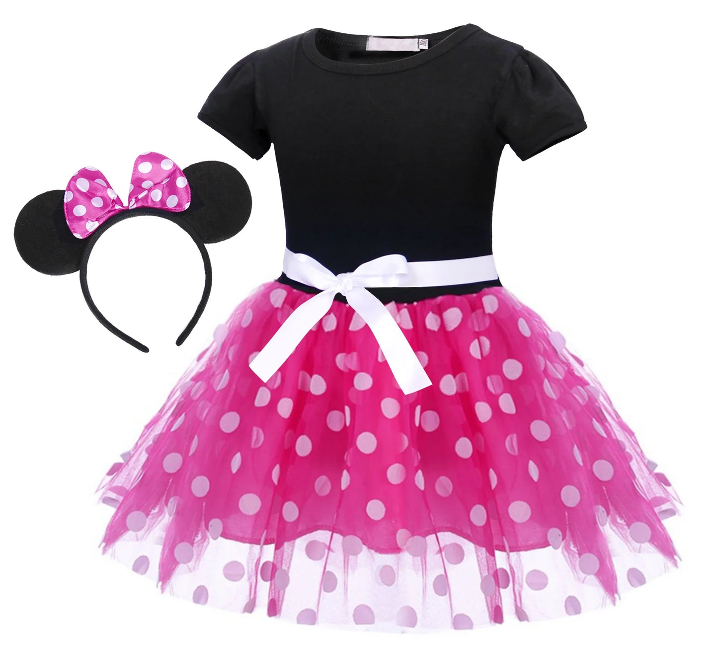 Minnie Mouse Costume Girls Dress up Princess Toddler Cute Polka Dots Fancy Minnie Mouse Dresses up Bowknot Tutu Tulle Cosplay Birthday Party Baby Girl Costume with Headband 90 CM