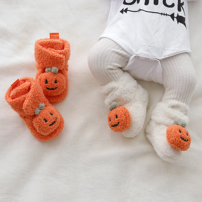 Baby Halloween Pumpkin Booties Infant Newborn Sock Shoes Winter Crib Shoes First Walkers Prewalkers