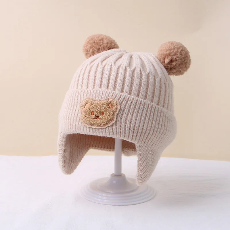 Winter Baby Beanie Cap Cartoon Bear Ear Protection Knitted Hat for Toddler Boys Girls Cute Korean Warm Kids Crochet Hats Gorras