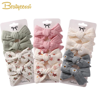 4PCS Bows Baby Hair Clips for Girls Cotton Kids Headwear Baby Hair Accessories Sweet Princess Hair Bows for Children Hairpin