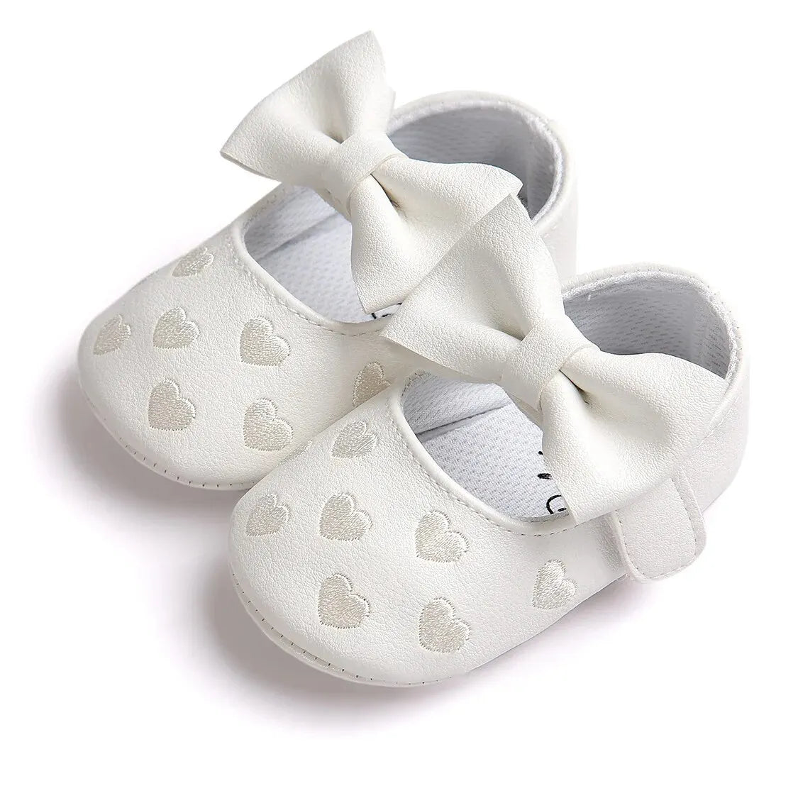 Baby Shoes Classic Dress Cute Bow-Knot Heart Anti-Slip Soft Sole First Walkers Infant Baby Girls Toddler Shoes 0-18M