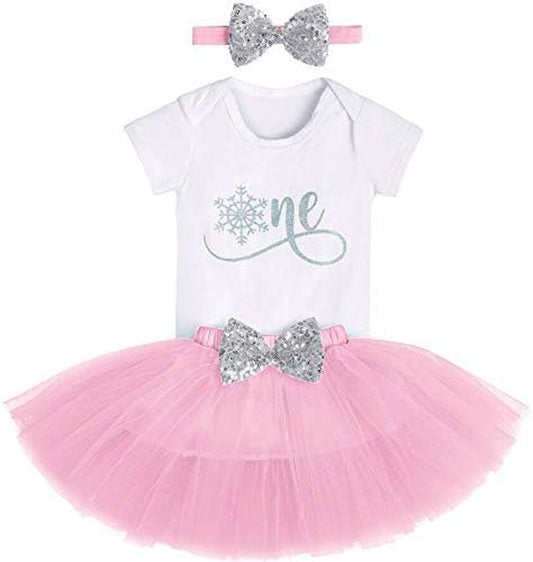 Baby Girls Snowflake 1St Birthday Outfits Romper Tutu Skirt Headband Winter Party Clothes Cake Smash for Photo Props