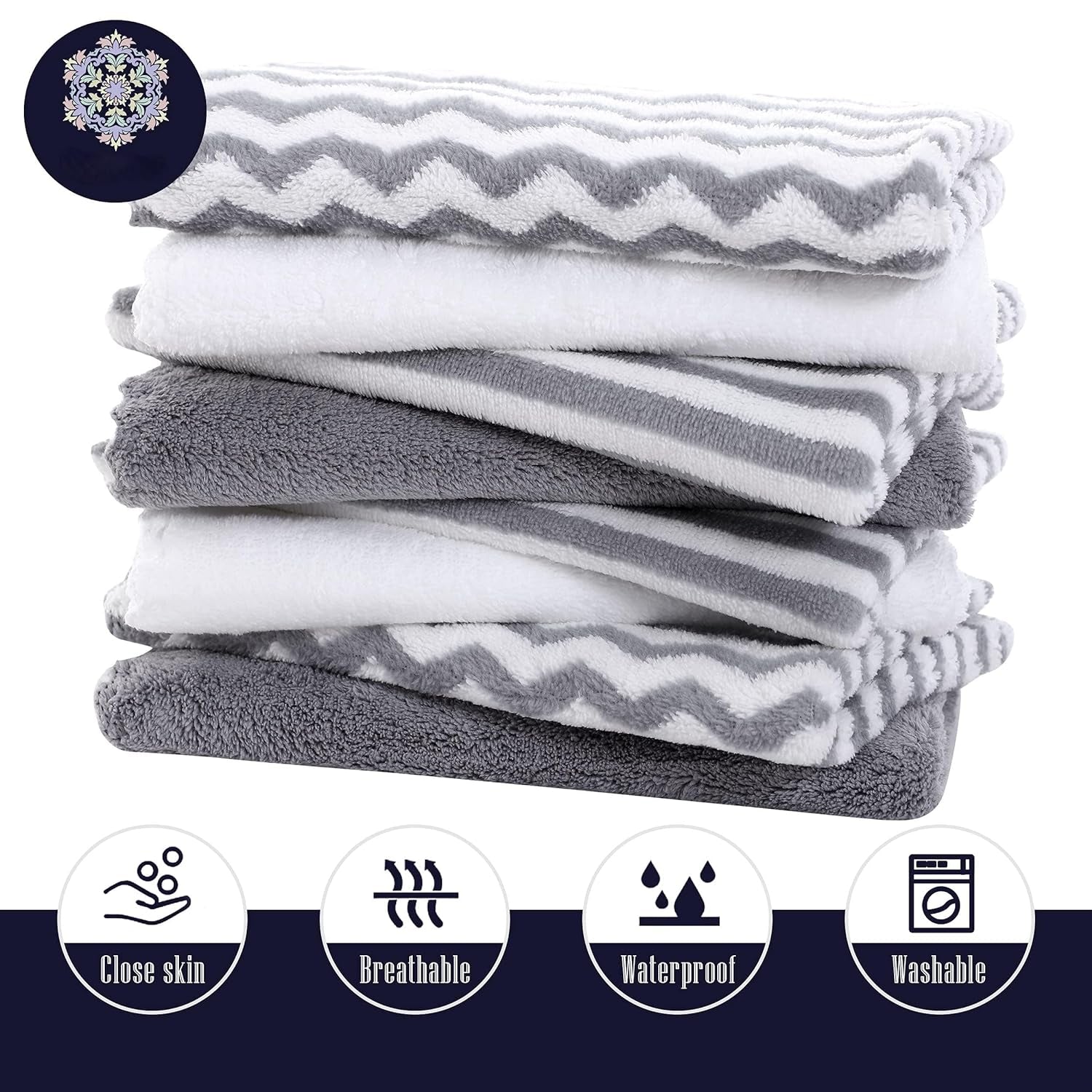 8 Pack Super Soft Baby Burp Cloths, Ultra Absorbent Large Newborn Burping Cloth, Milk Spit up Rags, Unisex Grey and White, 16 × 12 Inch