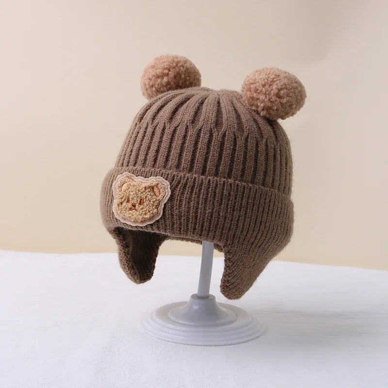 Winter Baby Beanie Cap Cartoon Bear Ear Protection Knitted Hat for Toddler Boys Girls Cute Korean Warm Kids Crochet Hats Gorras