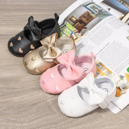 Baby Shoes Classic Dress Cute Bow-Knot Heart Anti-Slip Soft Sole First Walkers Infant Baby Girls Toddler Shoes 0-18M