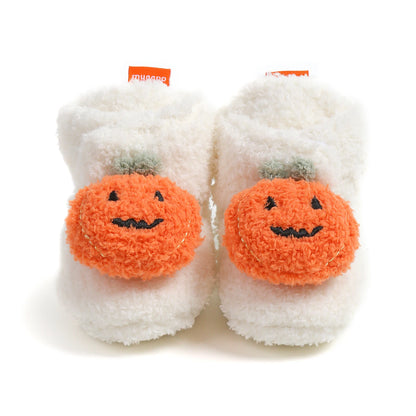 Baby Halloween Pumpkin Booties Infant Newborn Sock Shoes Winter Crib Shoes First Walkers Prewalkers